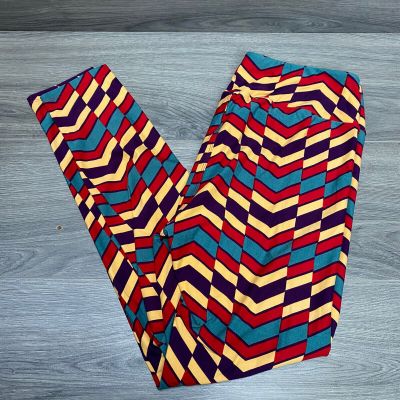 Lularoe Tall & Curvy TC OS Leggings Bright Multi Color Herringbone Stripe